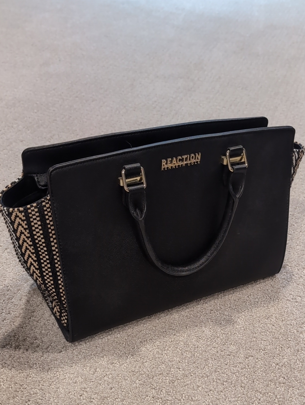 Kenneth Cole Reaction Black Tote with Woven Tan Accent
